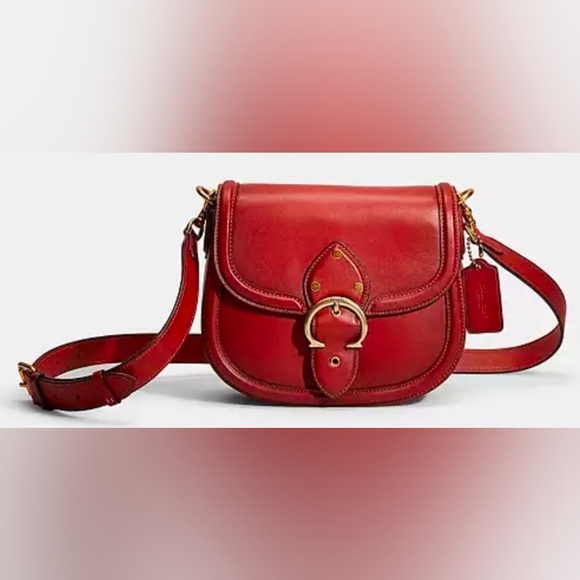 Coach The Beat Saddle Bag - Red Leather Crossbody/Shoulde Bag w/ Brass Hardware - Picture 6 of 10